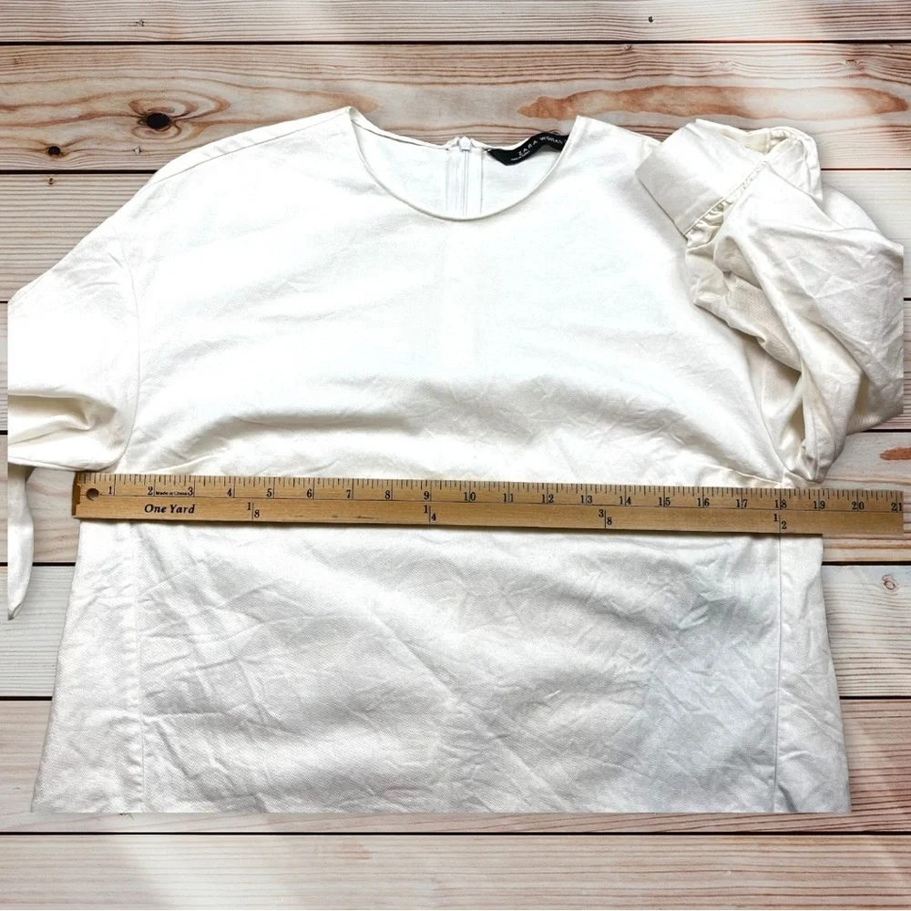 Zara Avant ruched Minimalist white blouse scrunchy‎ sleeve size XS - Picture 6 of 8